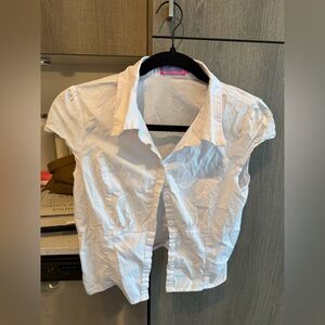 Edikted White Short-Sleeve Button-Down Blouse